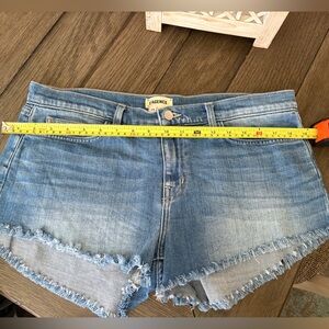 L'AGENCE Light Blue Frayed Hem Jean Shorts